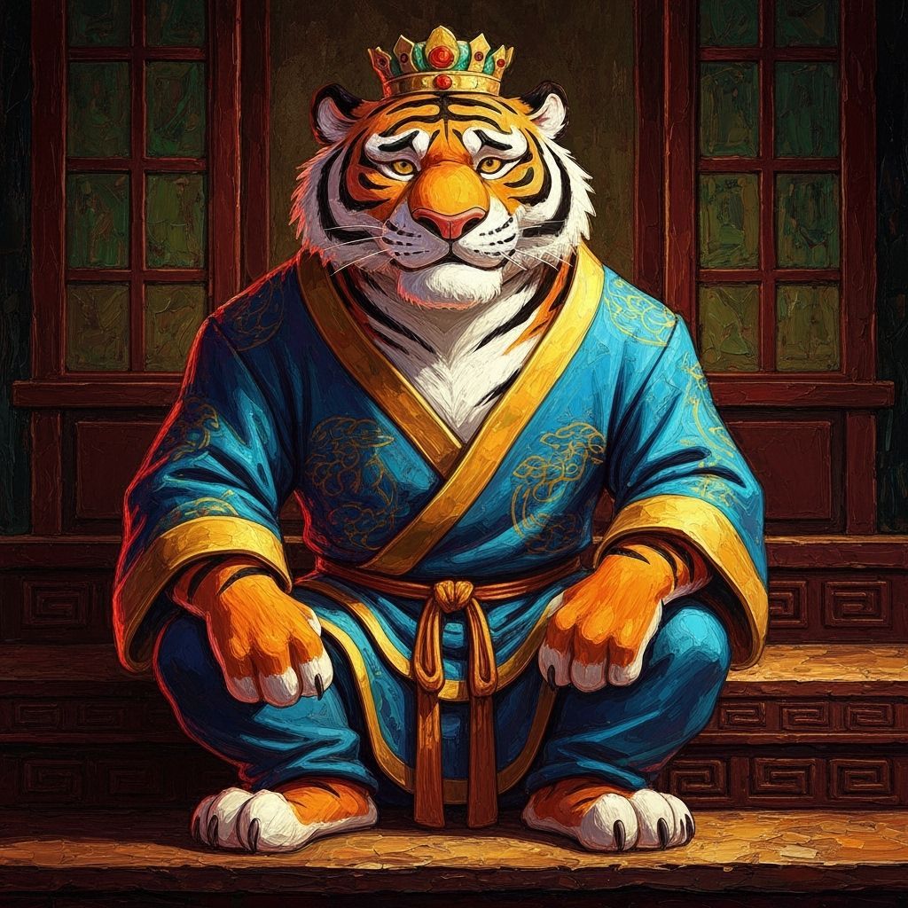 Cartoon Tiger in Chinese Robes as Impasto Painting