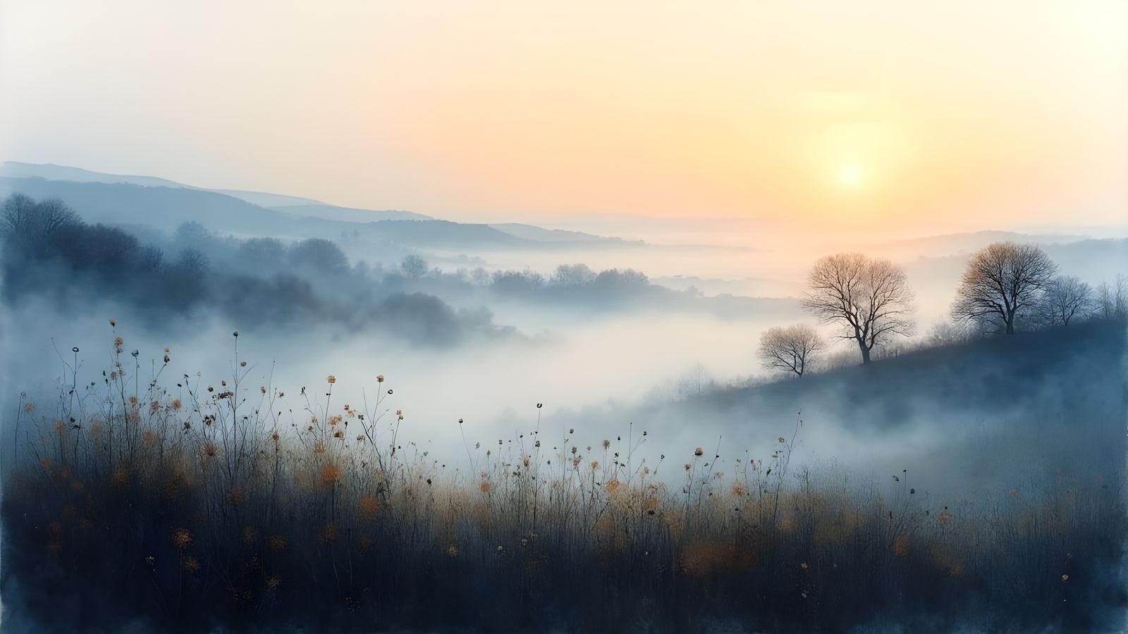 Evening Mist Over a Moody Moorland Landscape in Intricate Ch...