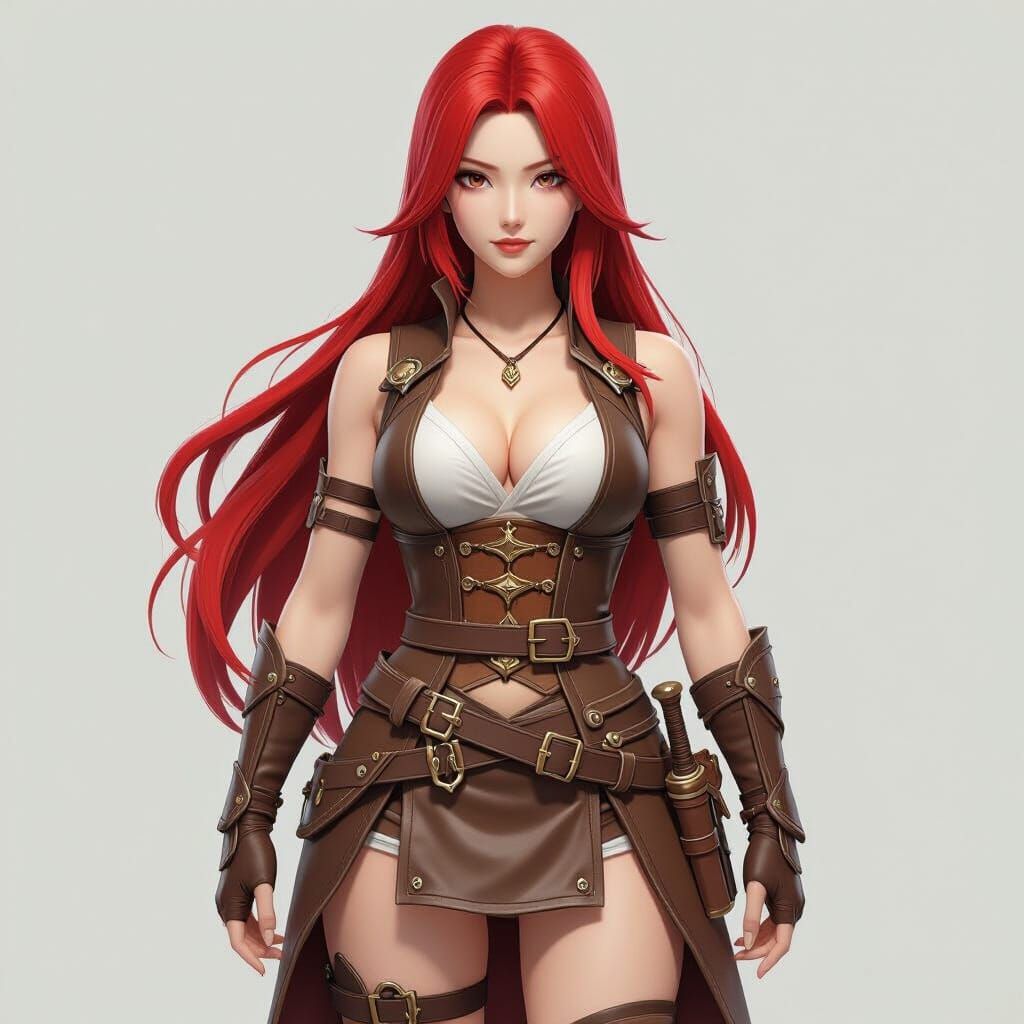 Mature Asian Warrior Woman With Red Hair and Daggers