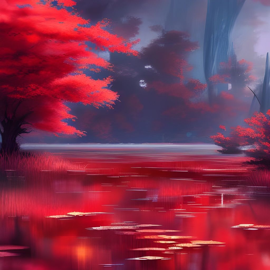 Hyperdetailed Red Tree in Anime Style