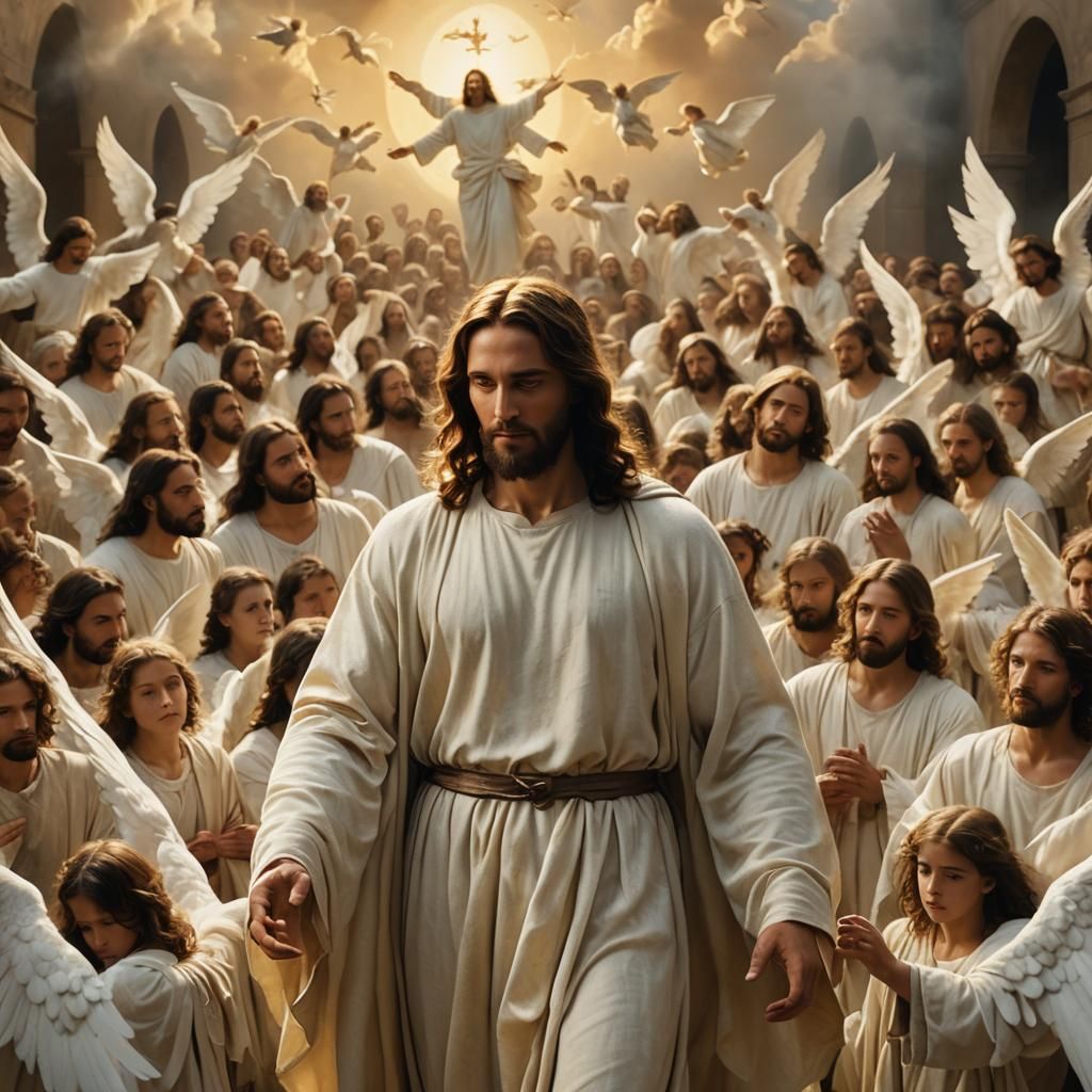 Jesus Christ with Angels in Golden Light