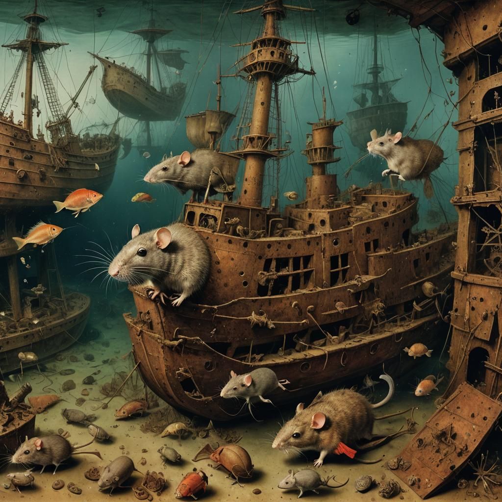 Rats Explore Shipwrecks: Van Eyck and Miro Inspired Art