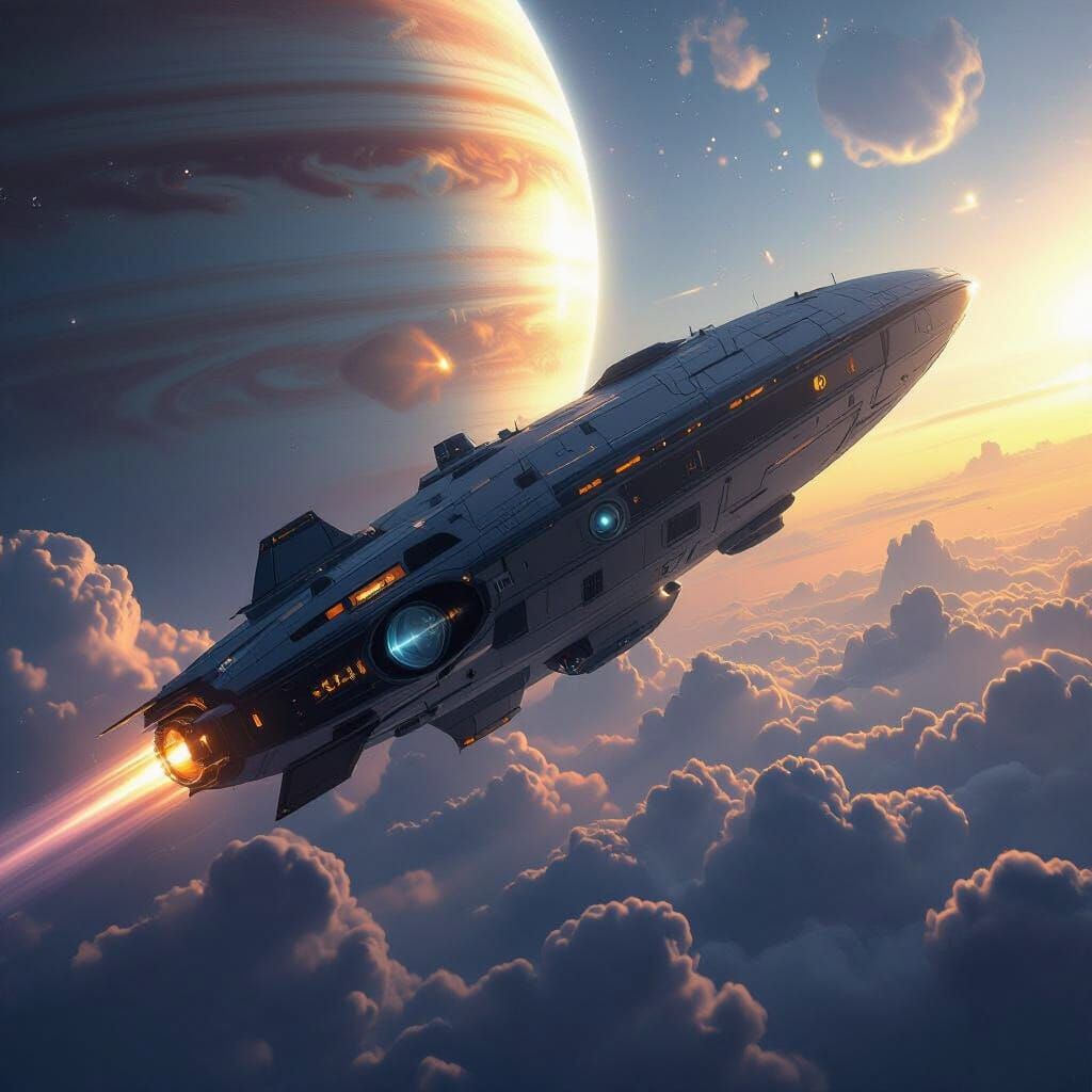Colossal Spaceship Journeys to Jupiter in Digital Matte Pain...