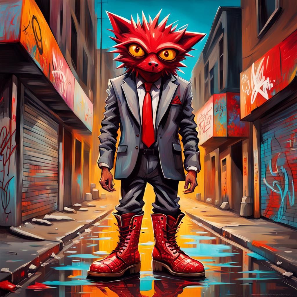 Man with Red Eyes in Graffiti Street Art Style