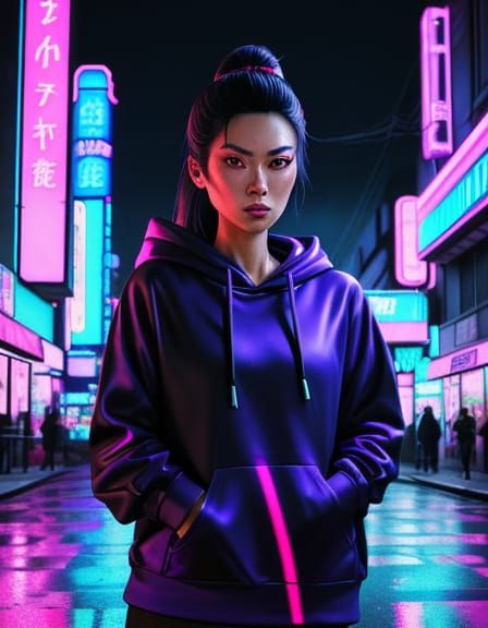 Amy Yamato in Synthwave Neon Cityscape