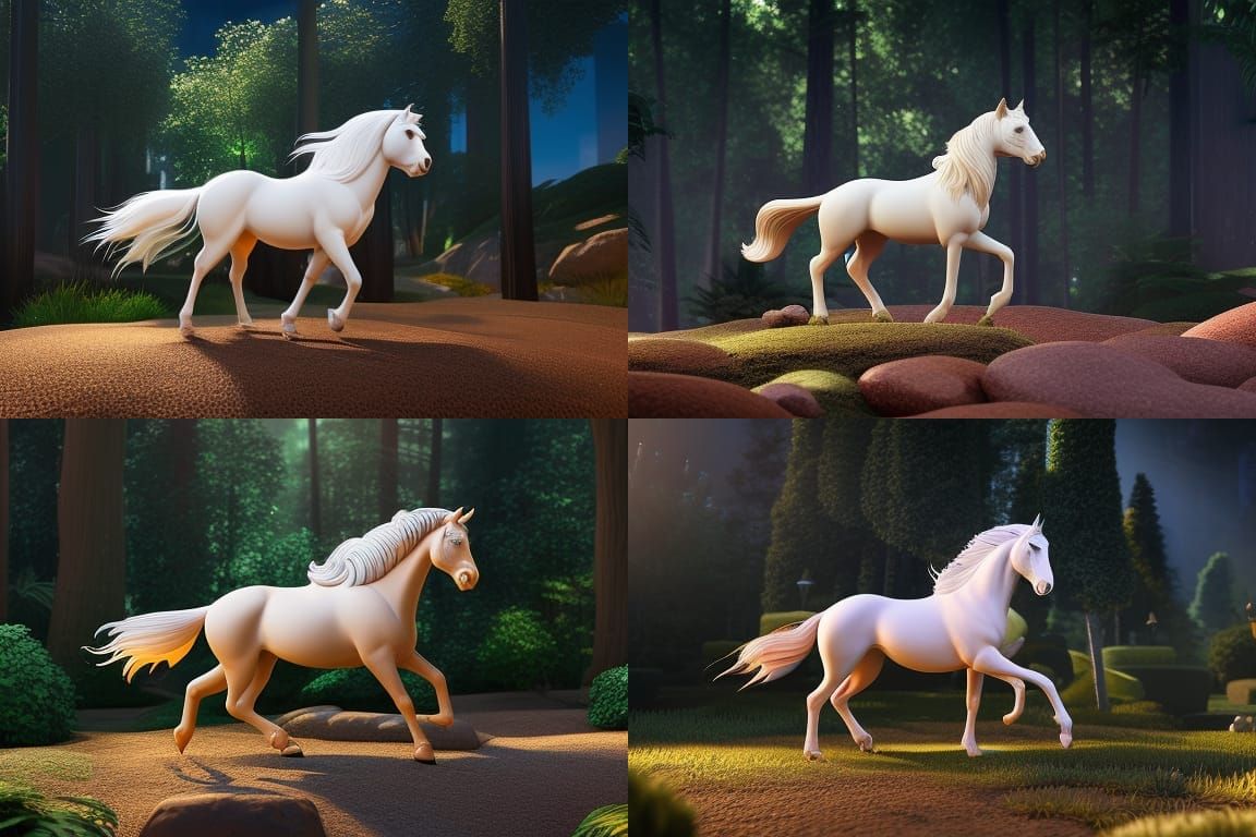 Golden Iridescent Horse in White Room: 3D Render
