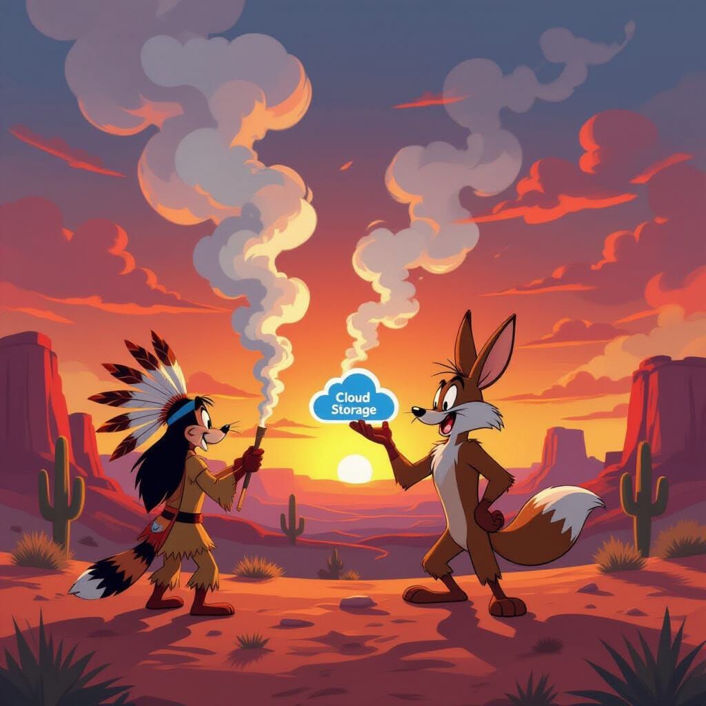 Native Americans and Wile E. Coyote with Cloud Storage