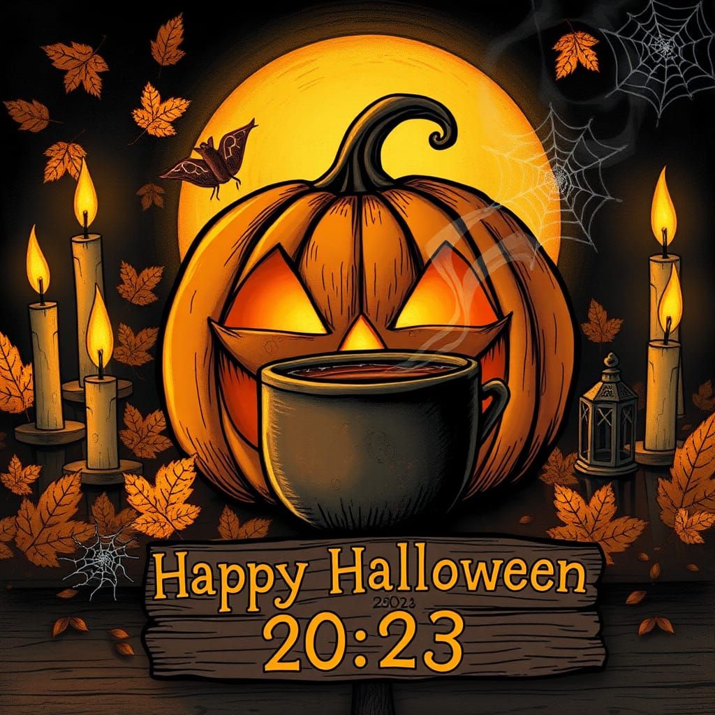 Jack O'Lantern Coffee: Whimsical Halloween Illustration