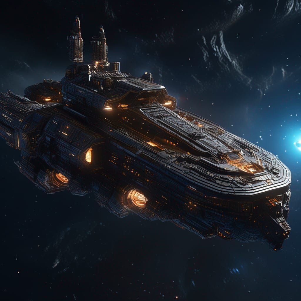 Futuristic Space Warship Concept Art in 8K