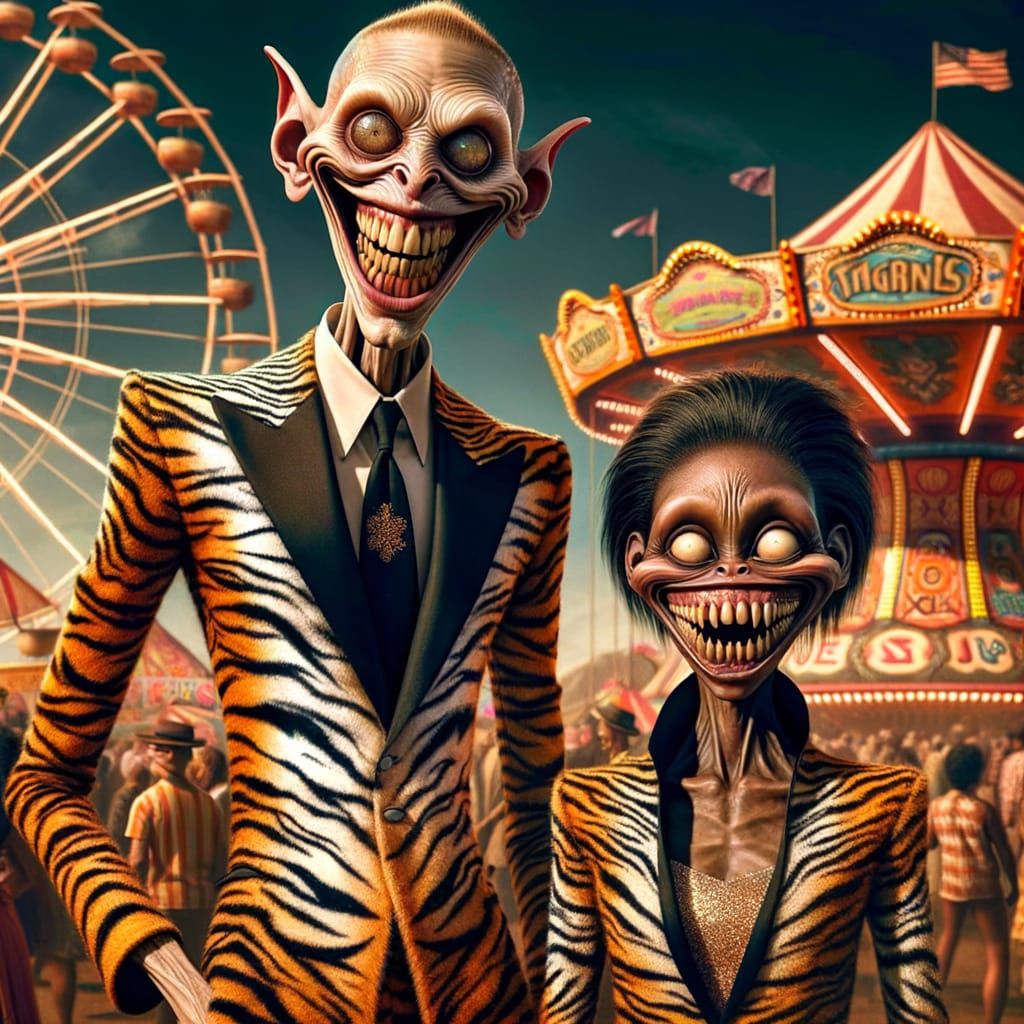 Bizarre Humanoids at Carnival in Vintage Photo Style