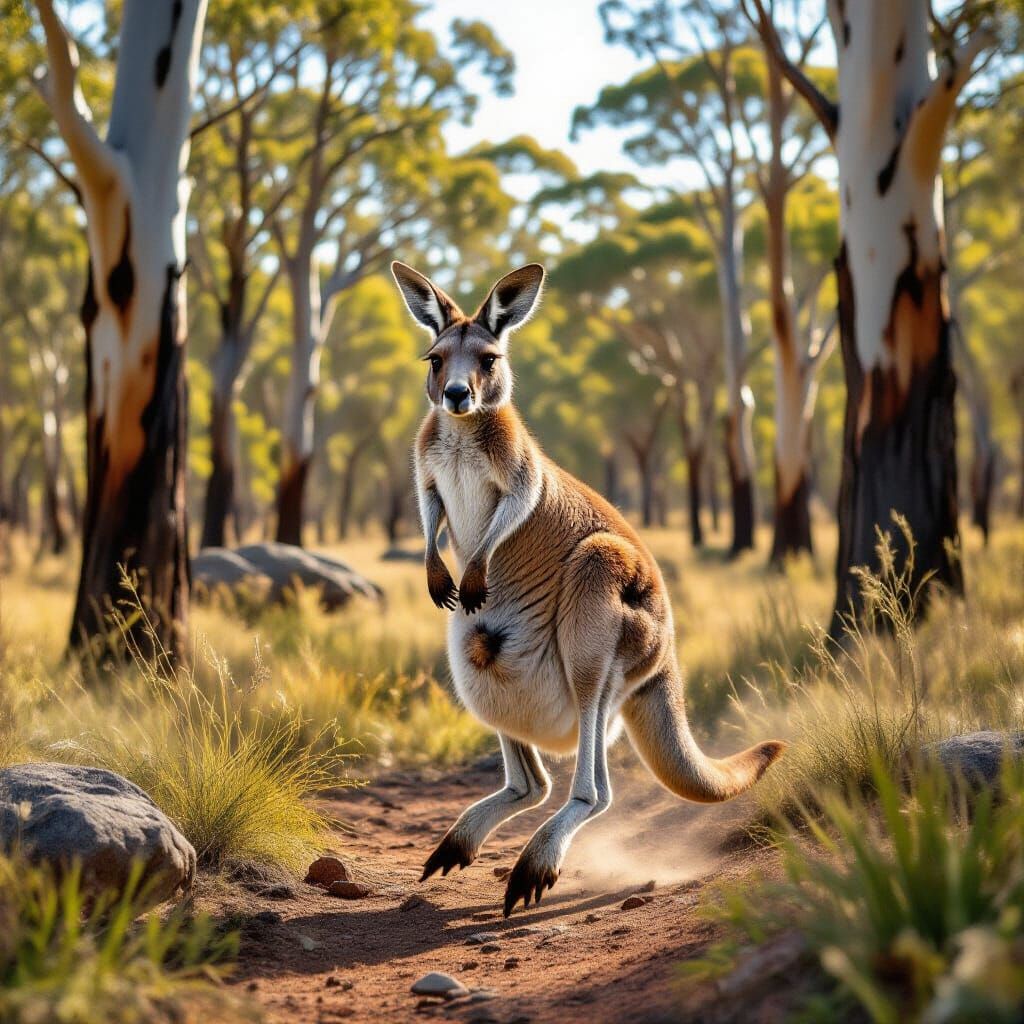 Red Kangaroo Leaping Across the Australian Outback