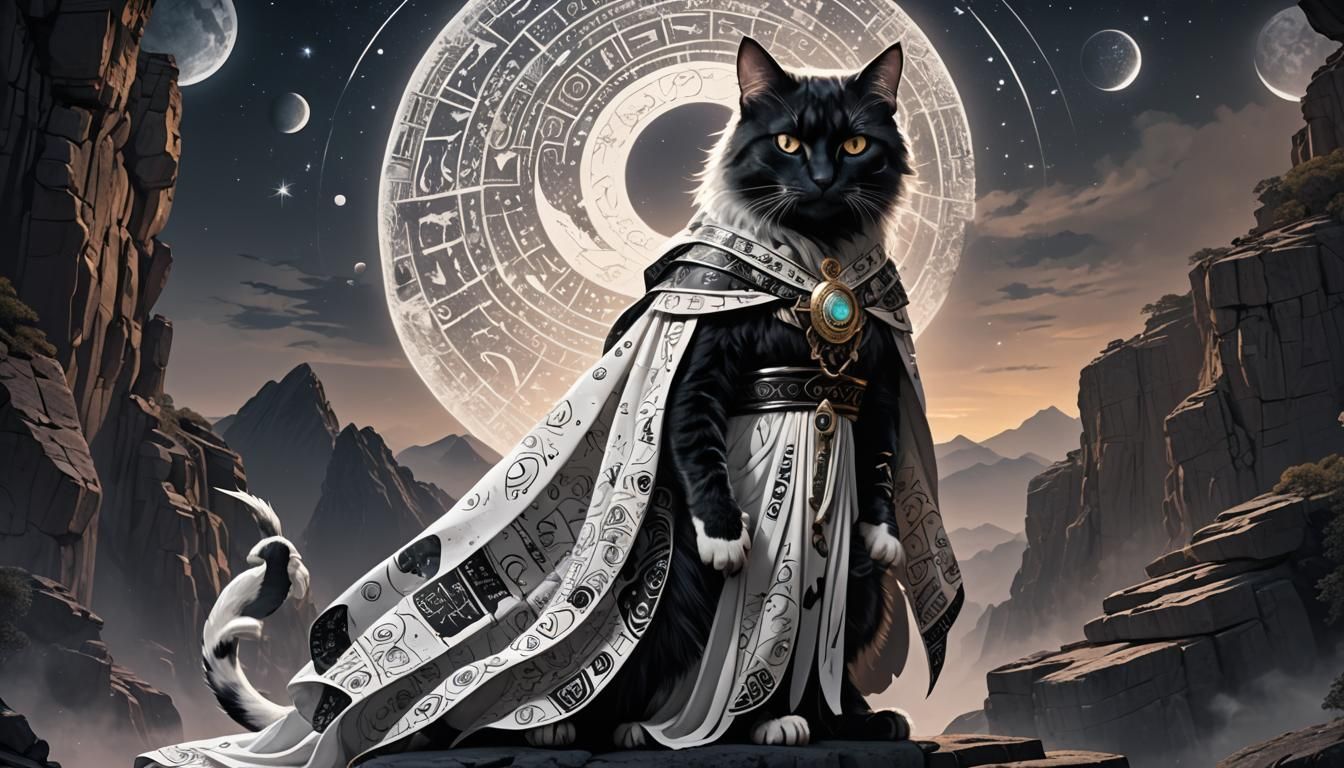 Demonic Cat Goddess on Moonlit Cliff