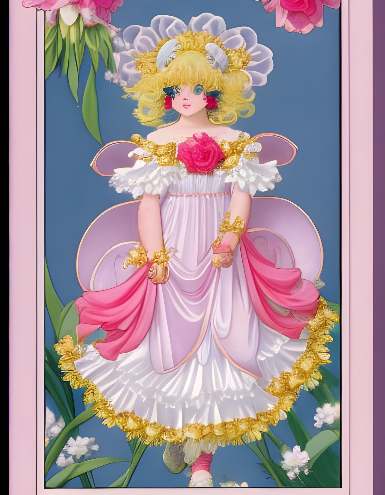 Pink Haired Goddess with Cherry Blossoms in Anime Style