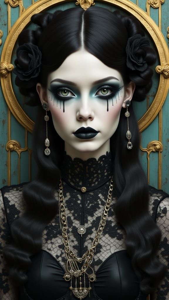 Romantic Goth Punk Woman in Art Nouveau Style