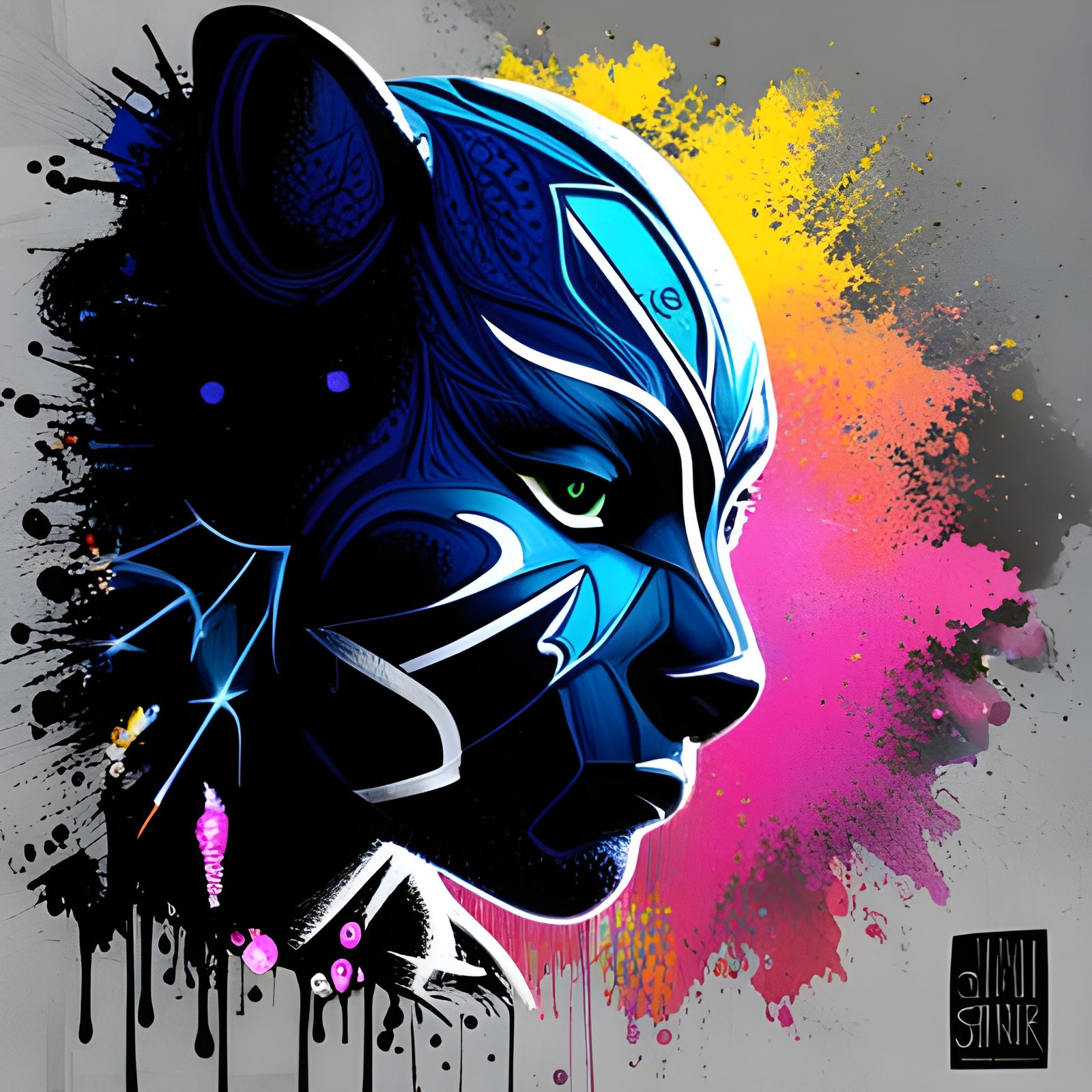Shuri Black Panther Silhouette in Graffiti Art