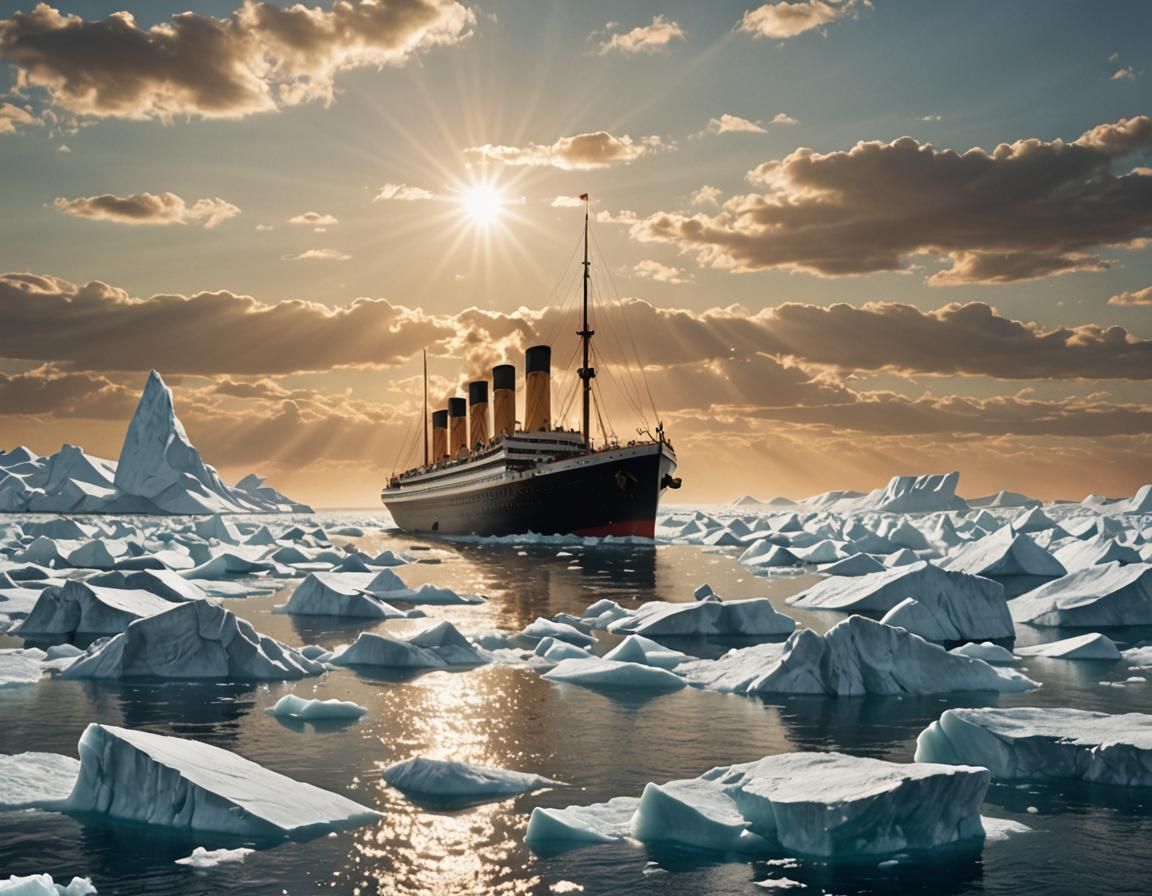 Titanic Sails On: Sunlit Voyage Towards Icebergs