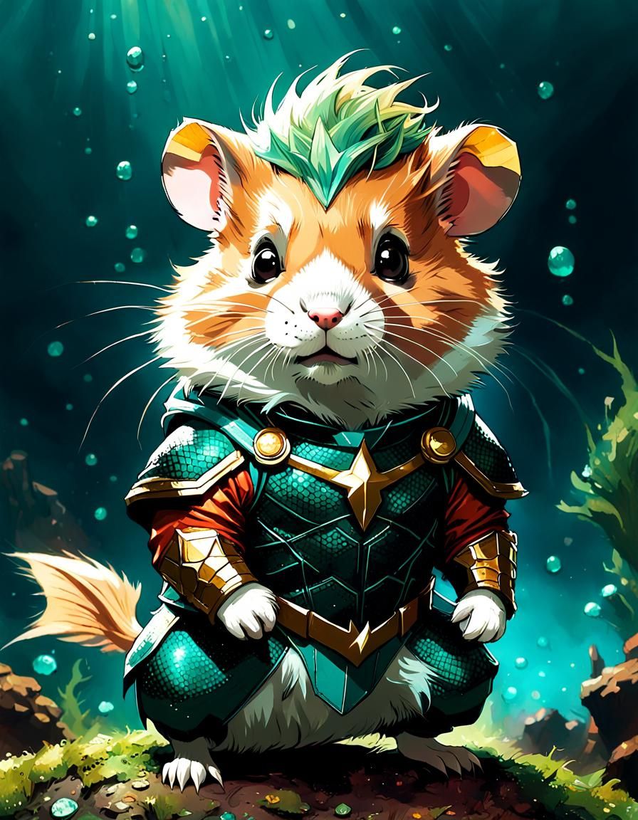 Hamster as Aquaman Digital Painting