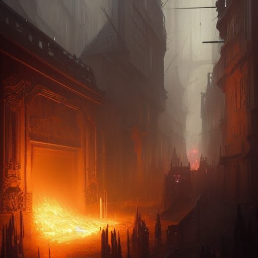 Dynamic Fire Art in Dark Fantasy Style