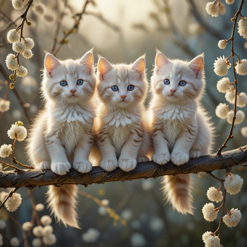 Kittens as Willow Catkins with Art Nouveau Influences