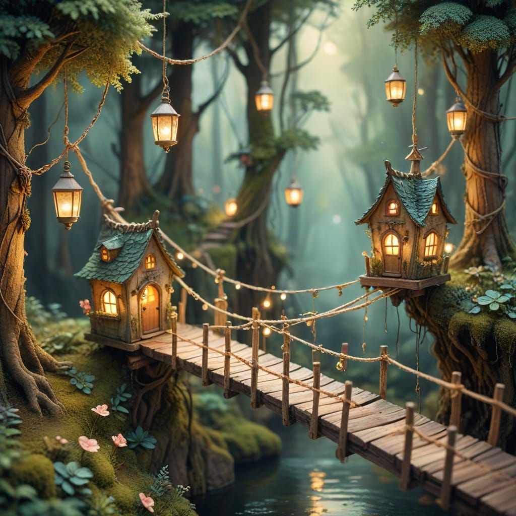 Whimsical Miniature Treehouses in a Dreamy Forest