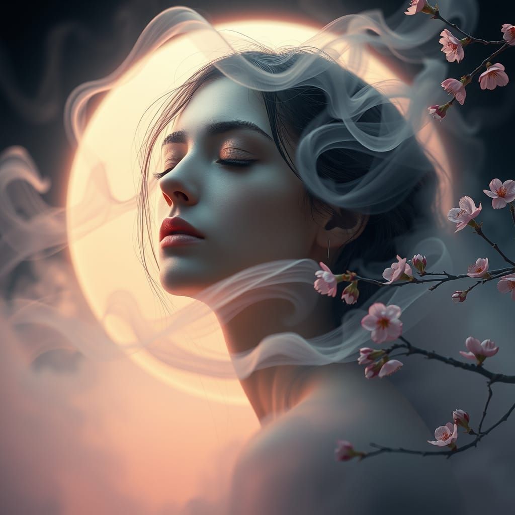 Mystical Woman in Dreamlike Surrealist Landscape