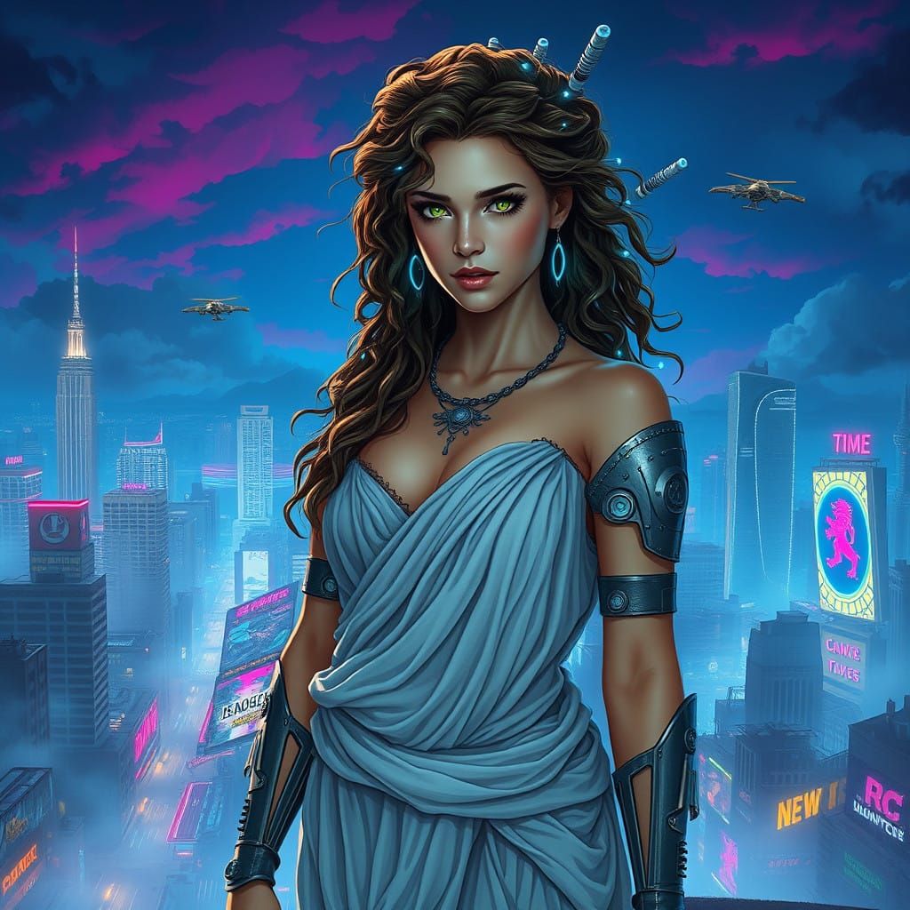 Cyberpunk Goddess in Neon Metropolis