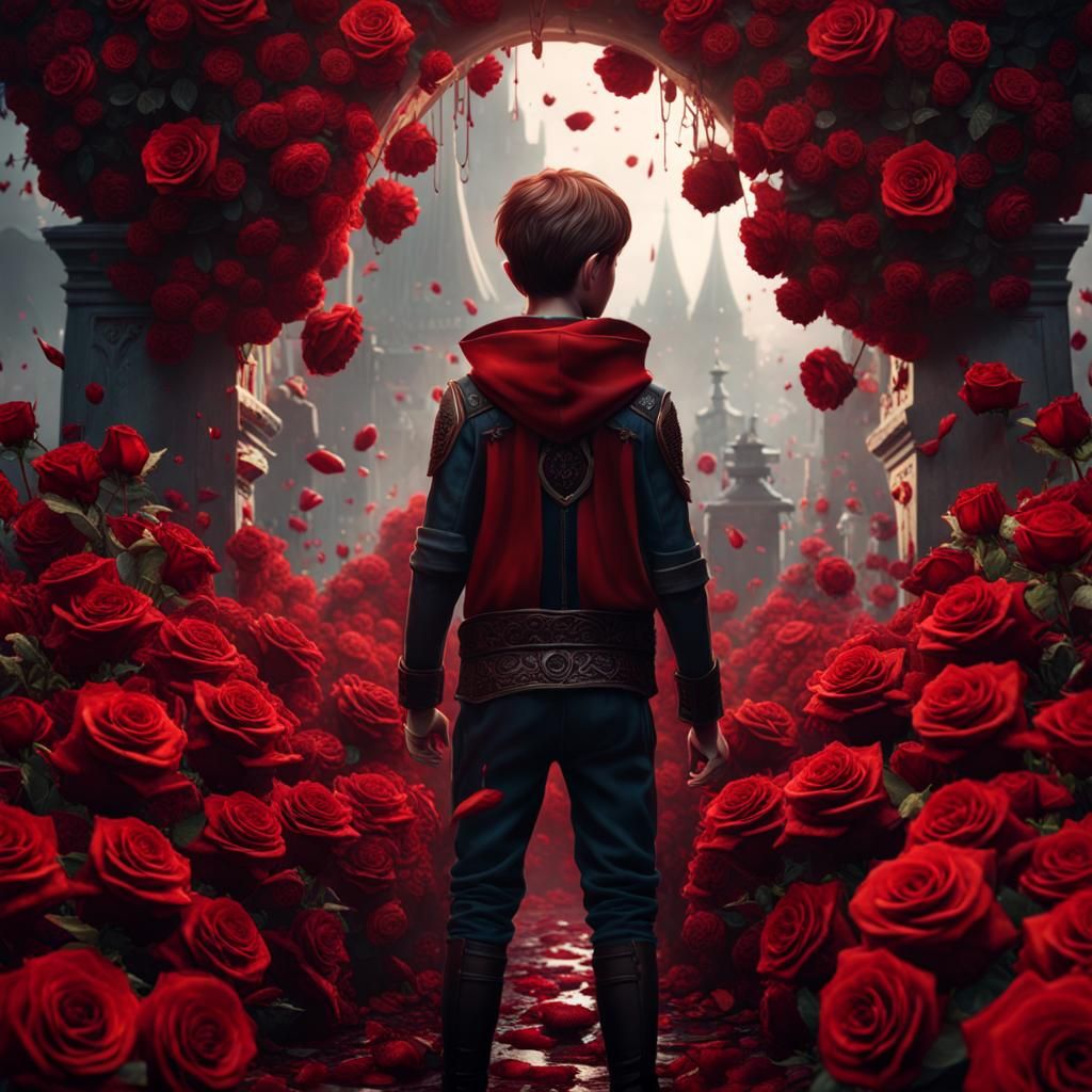 Boy in Roses and Blood: Detailed Matte Painting