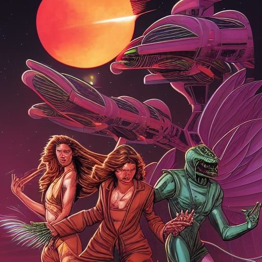 Phoenix and Aliens in Comic Book Style