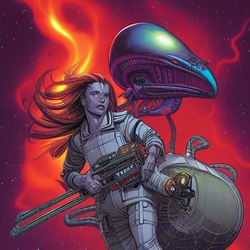 Phoenix and Aliens in Space: Comic Book Art