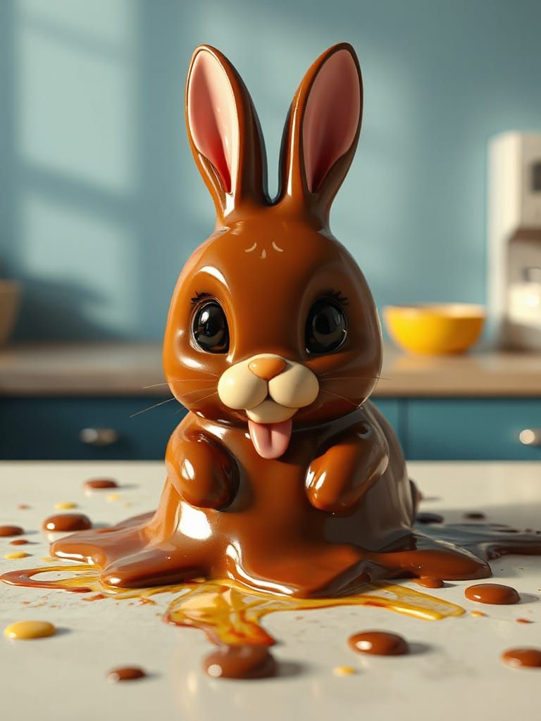 Surreal Chocolate Bunny Melts in Warm Sunlight