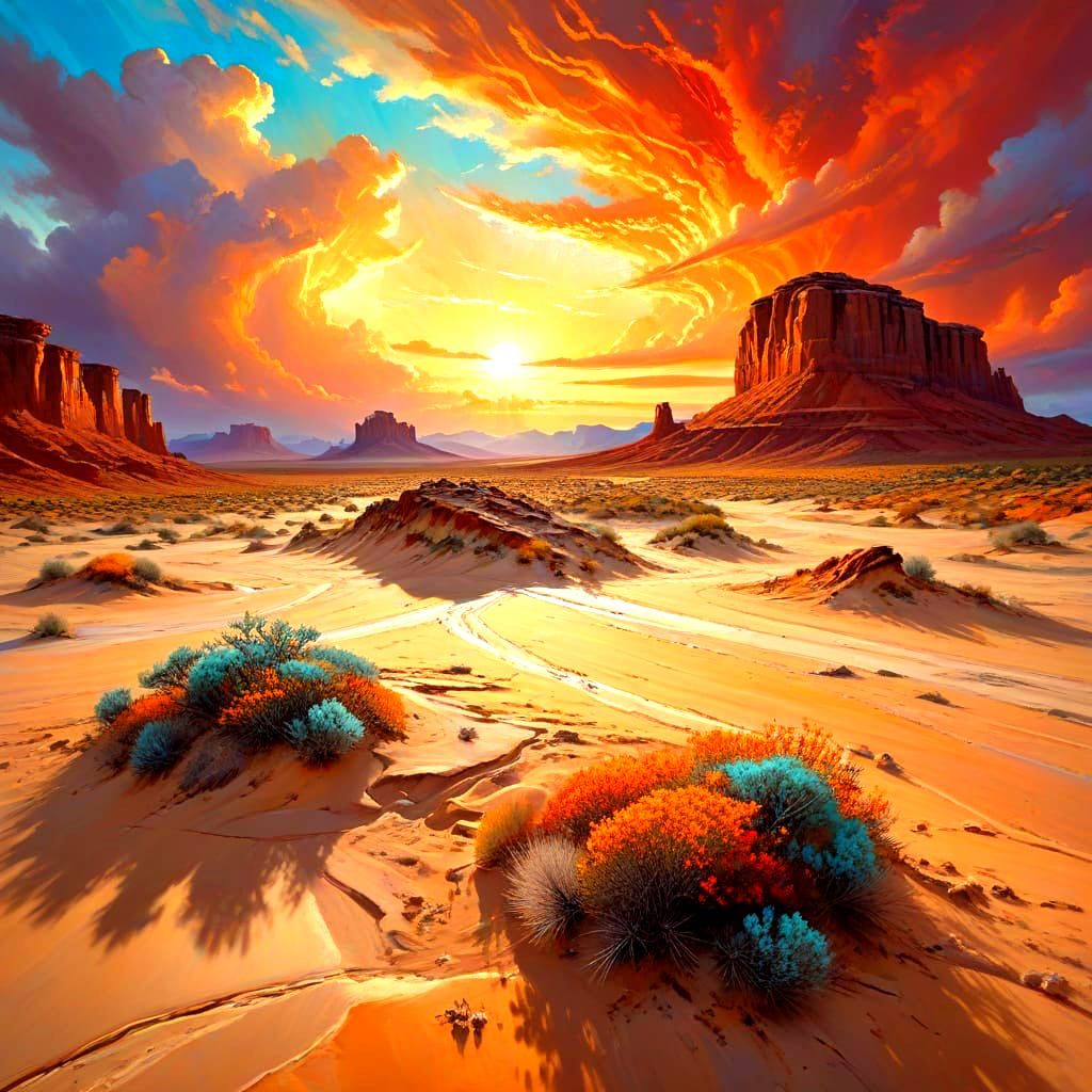 Vibrant Desert Landscape in Oil Painting Style