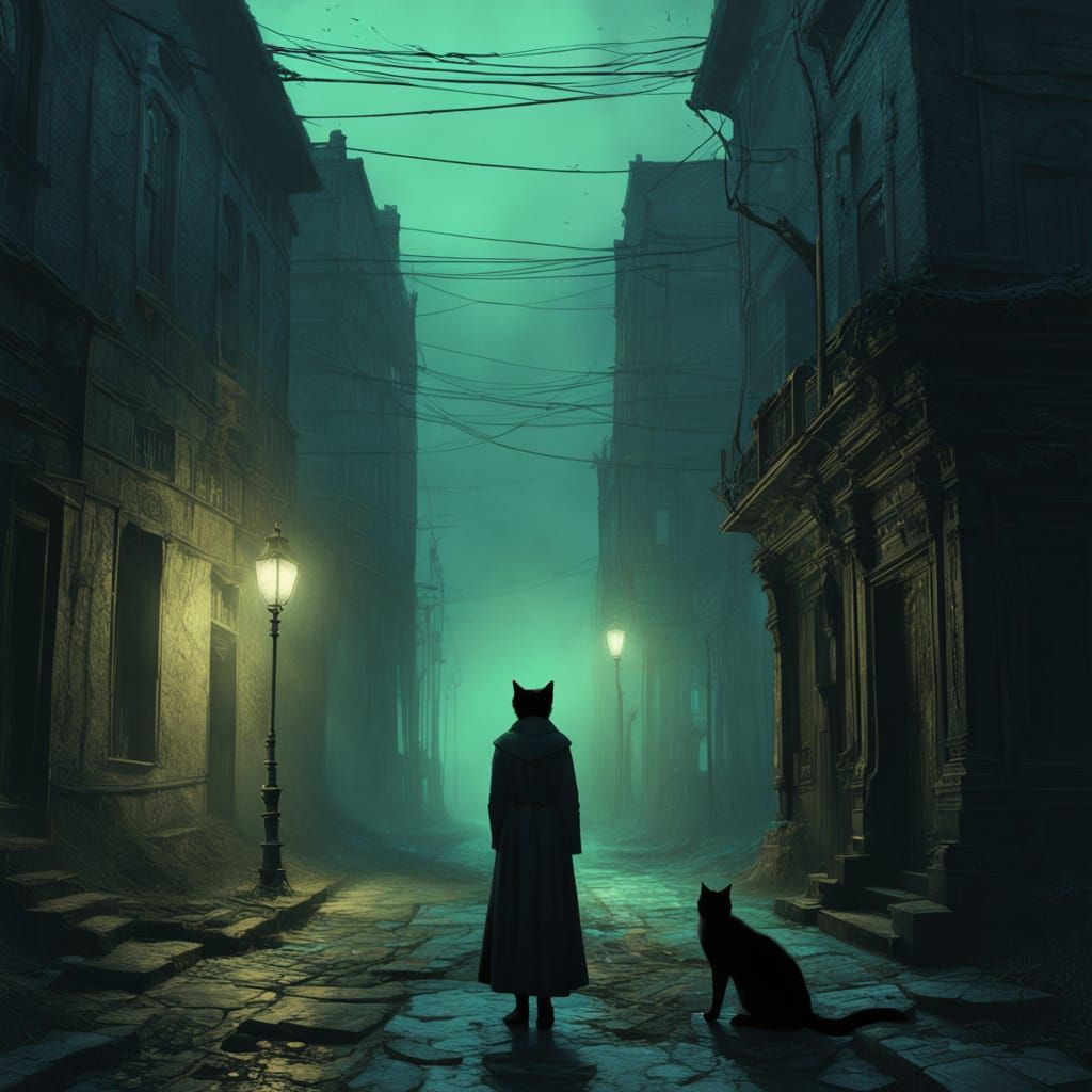 Gothic Detective on Foggy Victorian Street