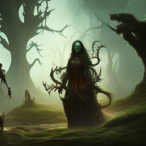 Fantastical Undead Family in Detailed Matte Painting