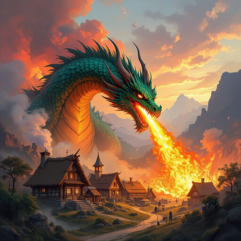 Epic Dragon Firestorm Devastates Fantasy Village