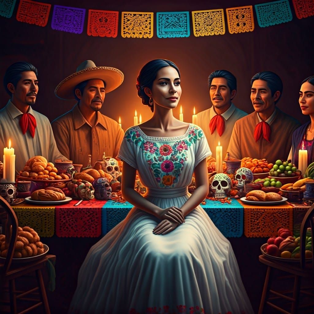 Day of the Dead Celebration in Folk Art Style