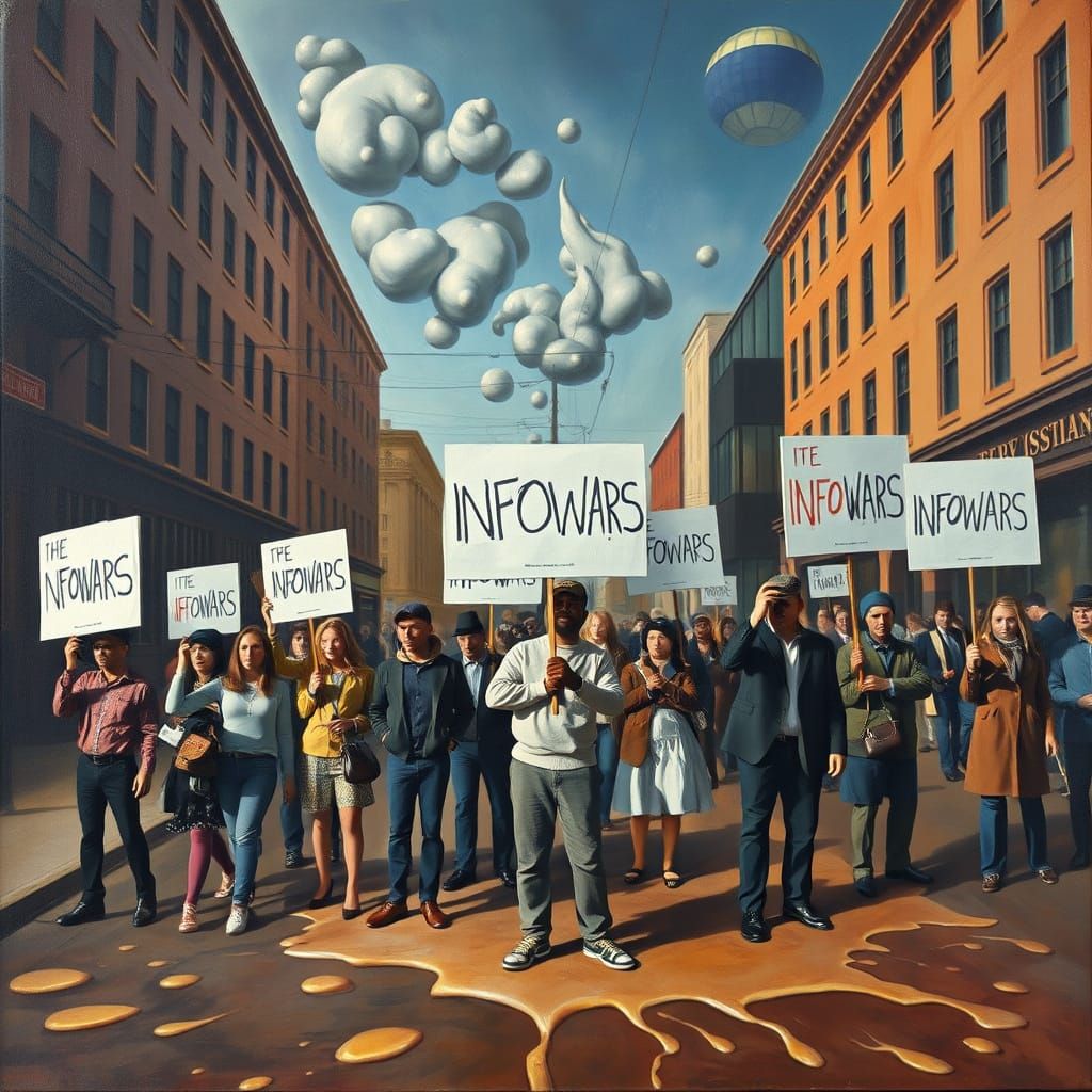 Surreal Protest Scene in a Melting Street Landscape