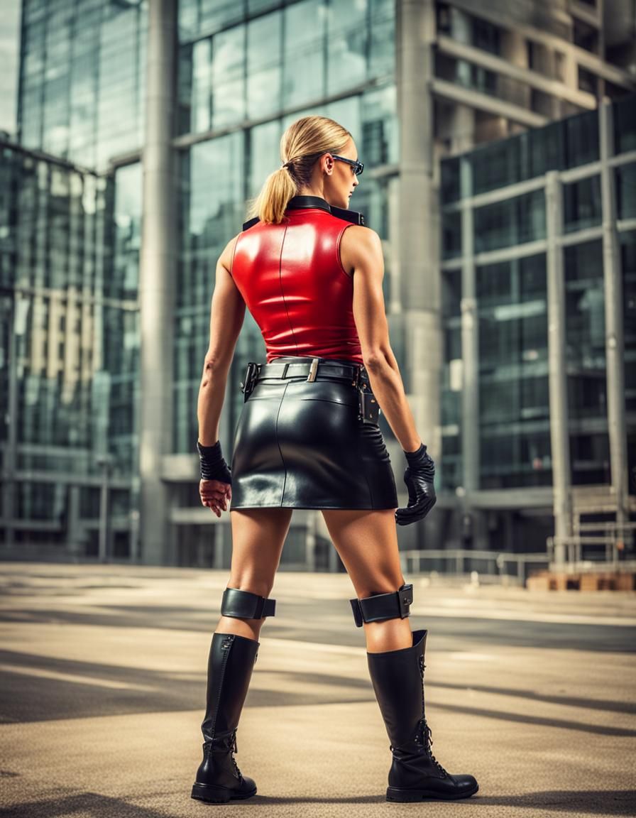 Muscular Policewoman Arrests Criminal: Professional Photo