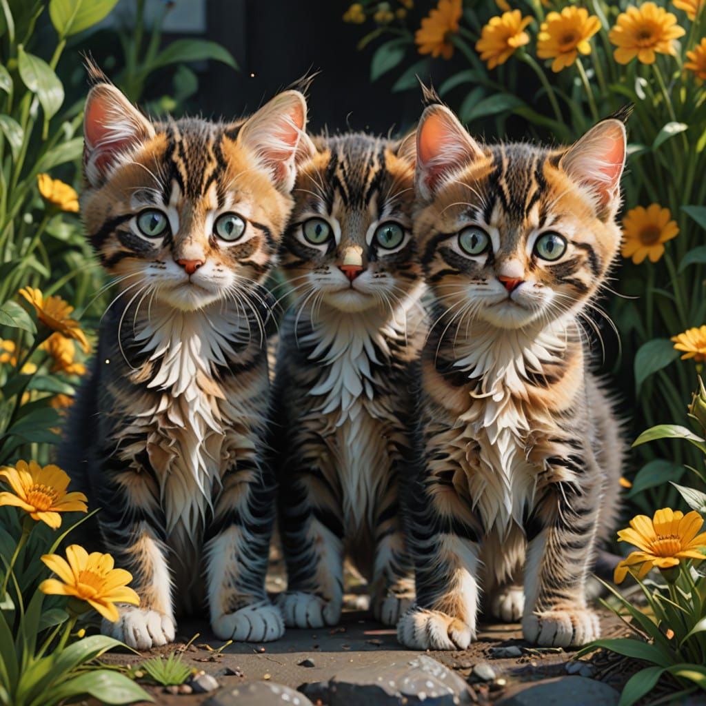 Adorable Kittens in Whimsical Garden Scene