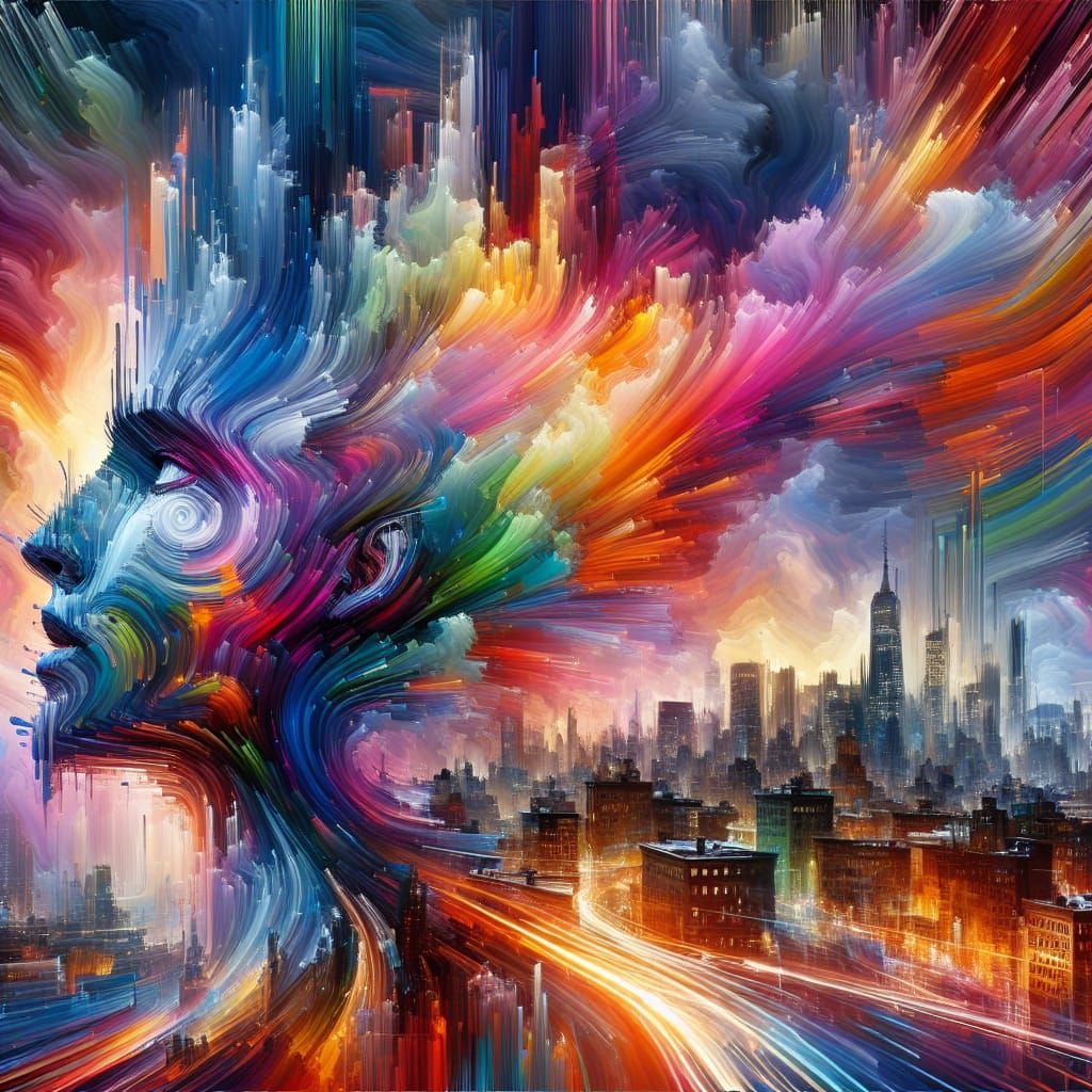 New York City Abstract Portrait in Neon Splash Art