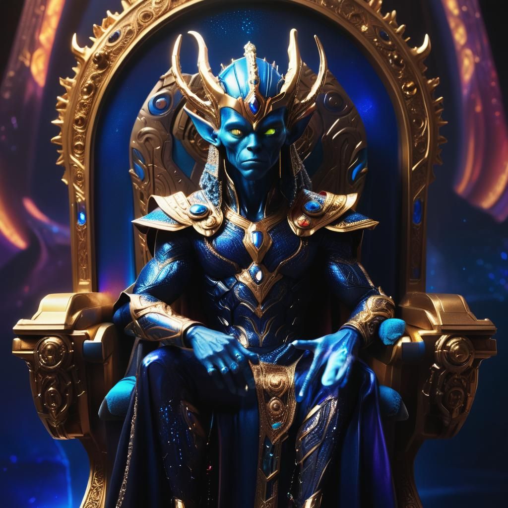 Blue Alien Prince Watching Thor, Digital Art