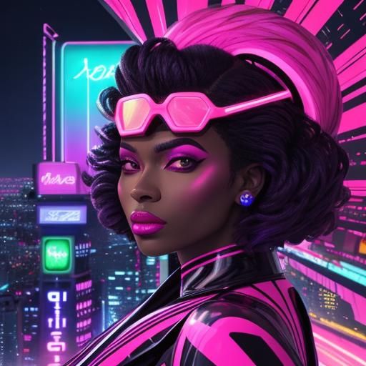 Neon African Woman Portrait in Synthwave Retro Style