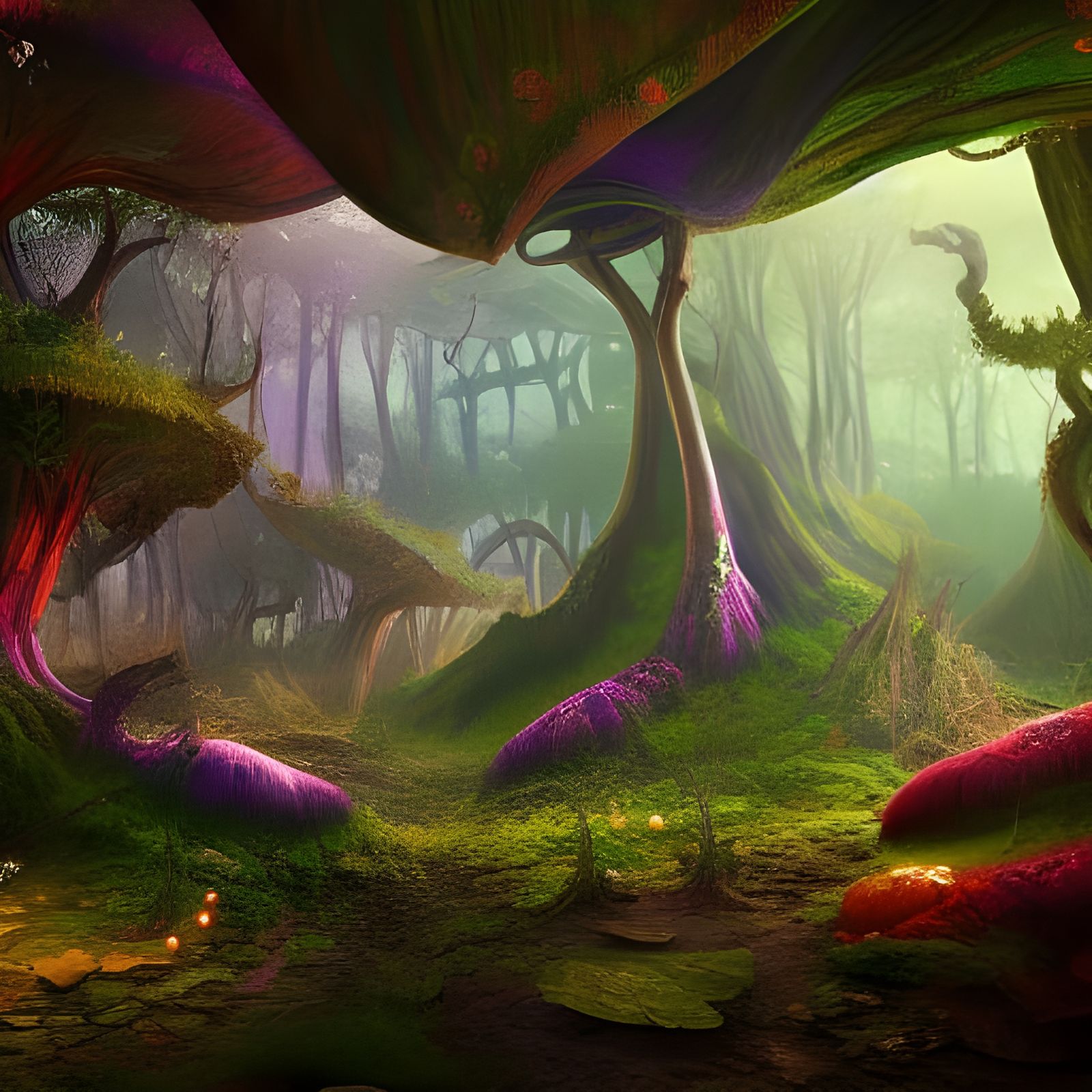 Enchanted Bioluminescent Fungi Forest Concept Art
