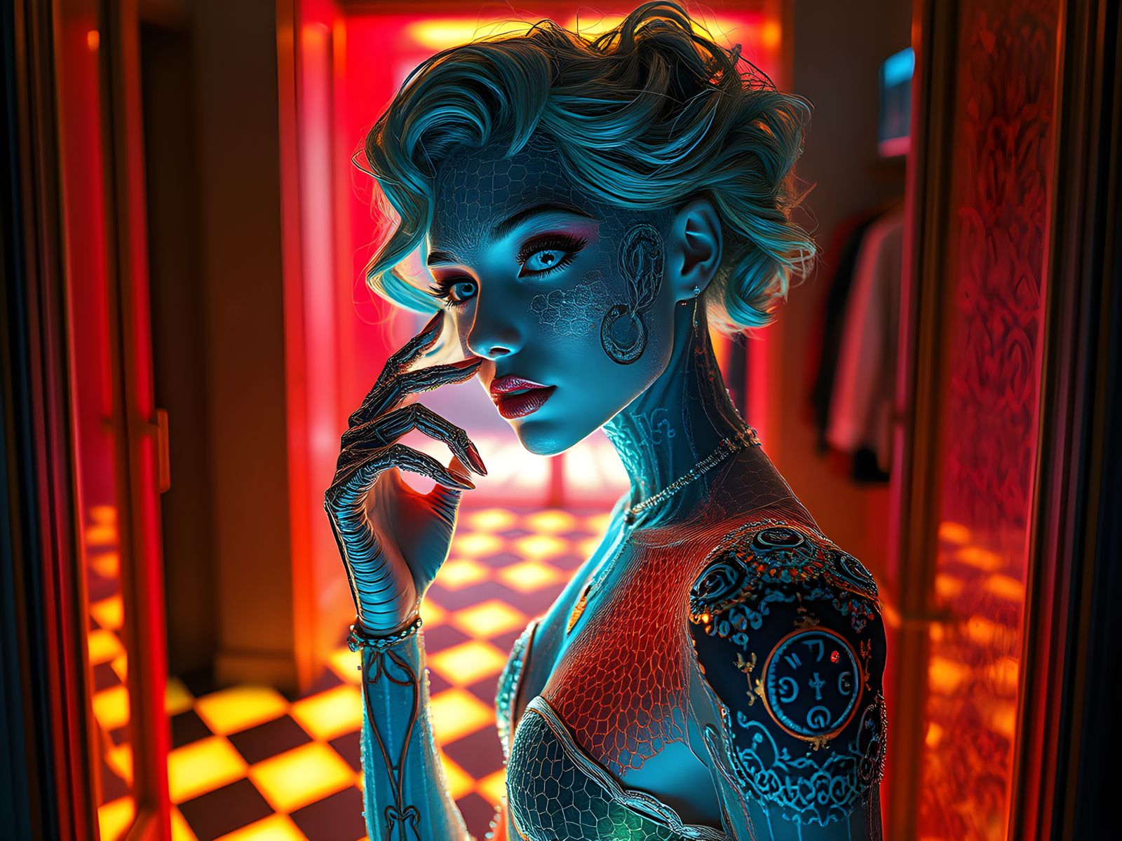 Sensual Cyborg in Rococo Style Apartment