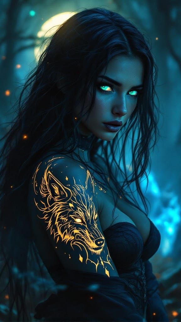 Surreal Moonlit Huntress in Hyperrealistic Cyberpunk Style