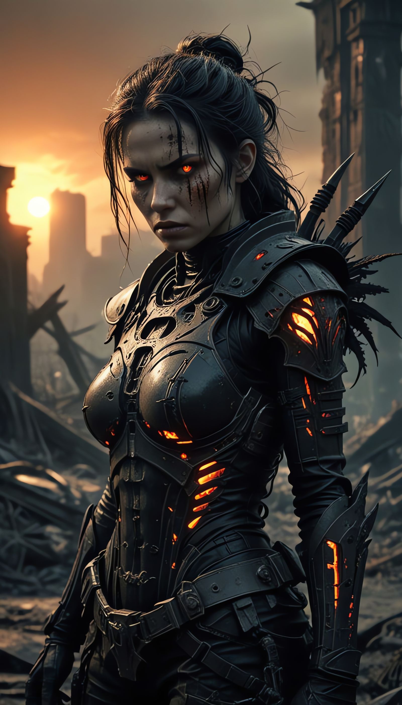 Lady, Human Devil Hunter, in Cyberpunk Sci-Fi Style