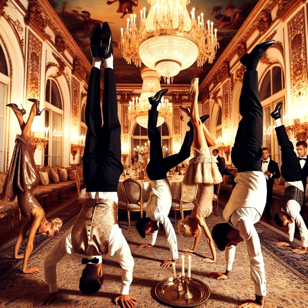 Glamorous Ballroom Athletes in Handstands
