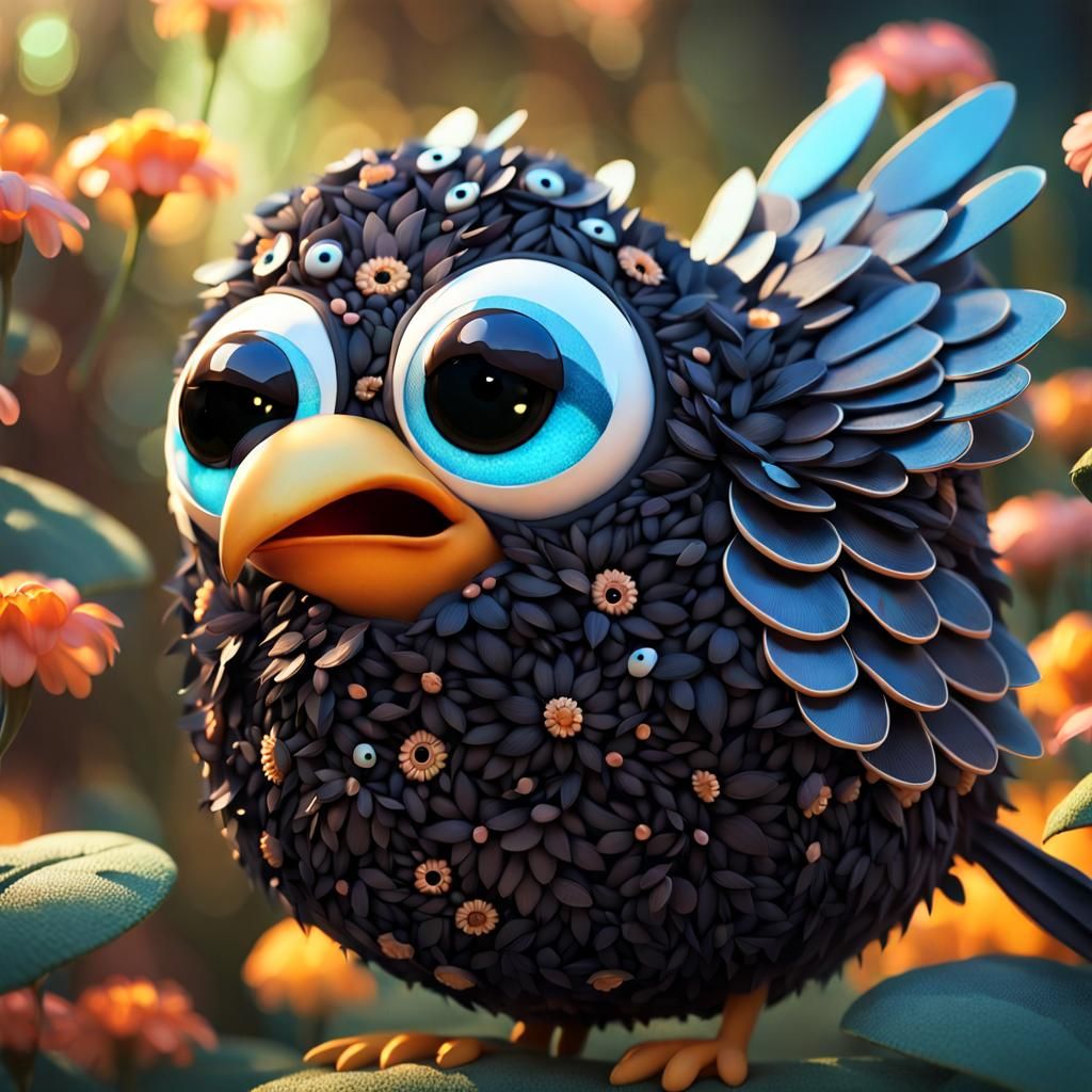 Adorable Googly-Eyed Bird Close-Up: Hyperrealistic Digital A...