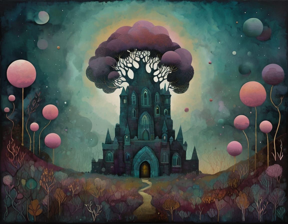 Atmospheric Landscape in Plum and Pink Abstract Art