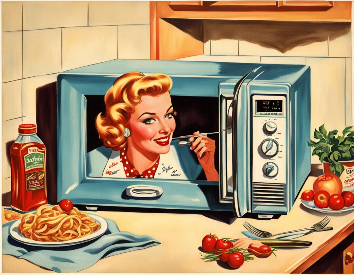 Microwave Advertisement in 50s Pin-Up Style