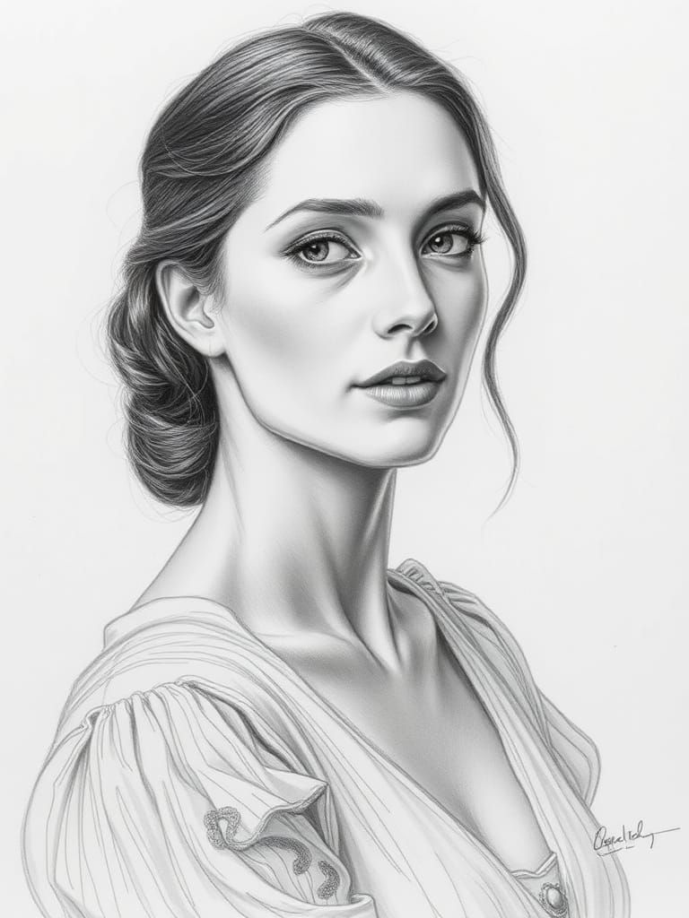 Elegant Woman's Portrait in Impressionist Pencil Style